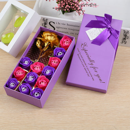 Valentine's Day Rose Gift Box 24k Gold Foil Rose Soap Flower