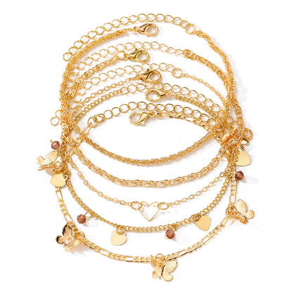 Butterfly Summer Beach Style Anklet Five-piece Set