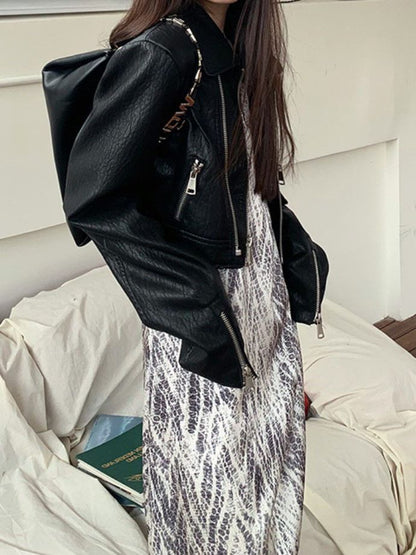 Elegant Slimming Versatile PU Leather Short Coat