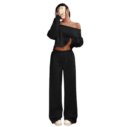 Autumn And Winter Casual Loose Round Neck Long-sleeved Sweater Trousers Suit