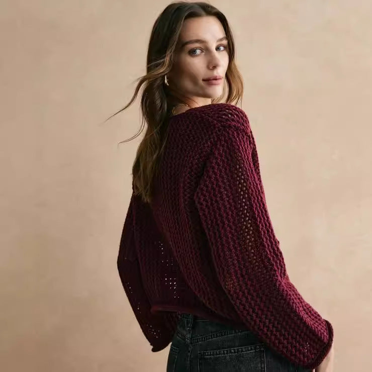 Fashion Round Neck All-matching Basic High-grade Thick Needle Cardigan For Women