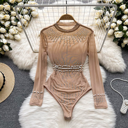 Beaded Glitter Light Luxury High-end Jumpsuit Women Thin Temperament Look Thin Inside The Top