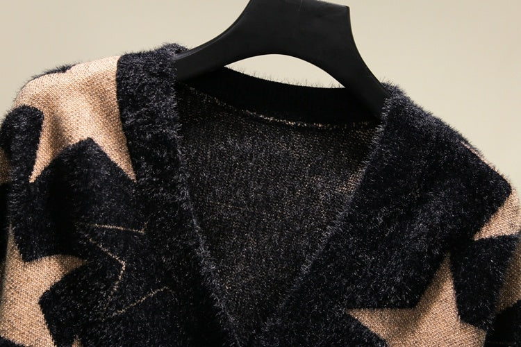 Knitted Cardigan Women's Short Small Five-pointed Star Sweater Mink Velvet