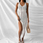 Beach Casual Solid Color Knitted Sling Knitted Hood Dress Women