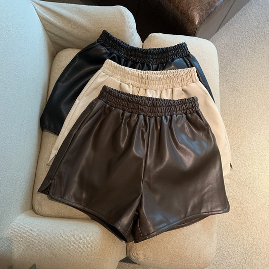 Pu Leather Shorts Women High Waist Loose Split Casual Pants