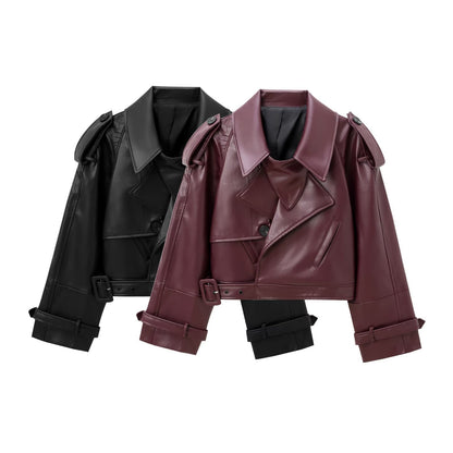 Model Style Profile Shoulder Motorcycle Short Coat Leather Fashion Jacket