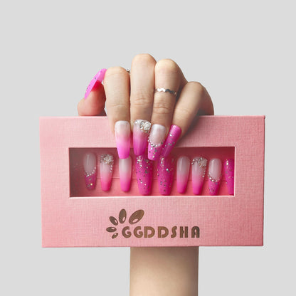 GGddsha Nails Handmade Pmma Acrylic Nails Press On NailsShort Reusable Fake False Nails Kit With Box Gifts ForWomen,Blush Elegance