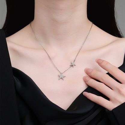 Double Starfish Full Diamond Necklace Female Fashion Special-interest