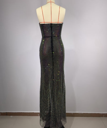 Tube Top Bright Sequin Mesh Rhinestone Handmade Fishbone Slim Dress