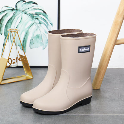 Fashion Work Wear Rain Shoes Adult Warm Women's Mid-calf Rain Boots