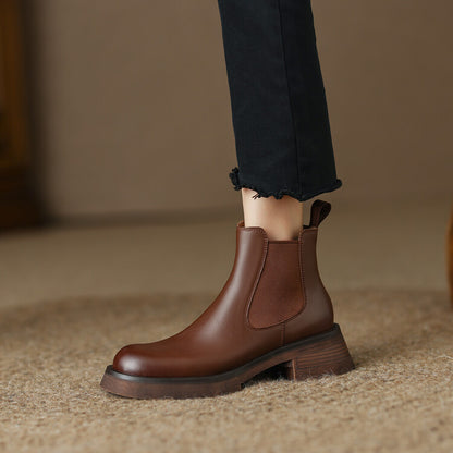 Thick Medium Heel Simple Round Toe Boots