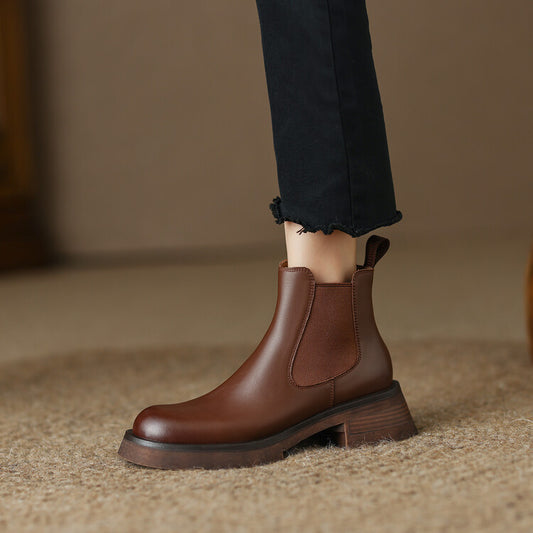 Thick Medium Heel Simple Round Toe Boots