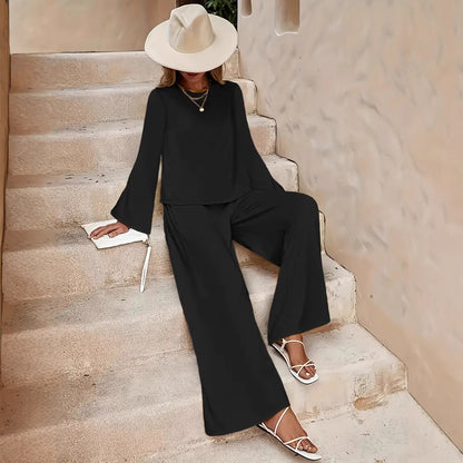 Long Sleeve Loose Wide Leg Pants Suit