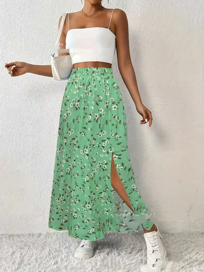 Women's Fashionable With Side-slit Printed Skirt