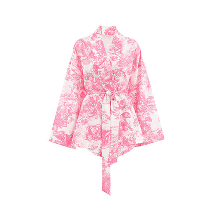 Comfortable Blue Soft Printed Long Sleeve Shorts Pajamas Suit