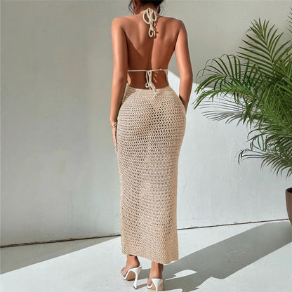 Slim Fit Backless Lace-up Backless Knitted Dress Sweater