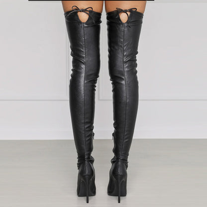 New Sexy Pu Pointed Side Zipper High Stiletto Heel Ladies Plus Size Over-the-knee Boots