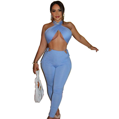 Sexy Casual Fashion Solid Color Two-piece Suit